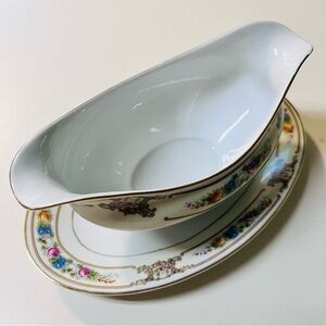 Hutschenreuther abt. Paul Muller Selb Vintage Ceramic Gravy Boat attached Plate